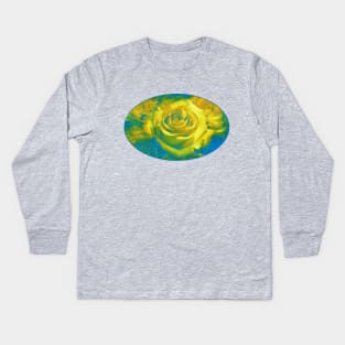 yellow roses with blue glitter romantic flowers gifts for girls and women Kids Long Sleeve T-Shirt